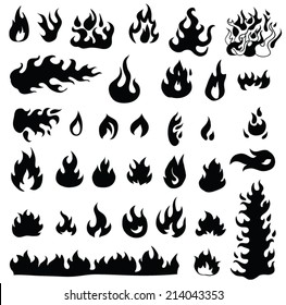 Fire flames, set icons, vector illustration