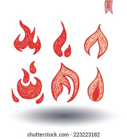 Fire flames, set icons, vector illustration