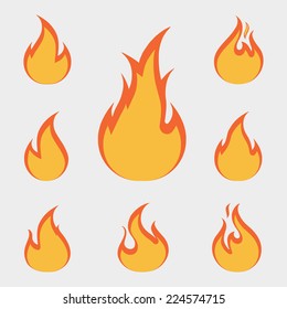Fire flames, set icons, vector illustration