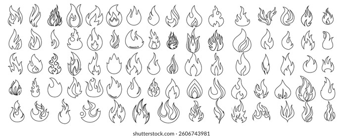 Fire flames set icons vector illustration
