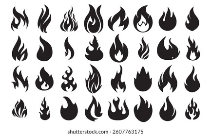 Fire flames set icons vector illustration