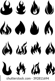 Fire flames, set icons, vector illustration