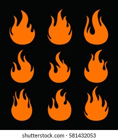 Fire flames, set icons, vector illustration