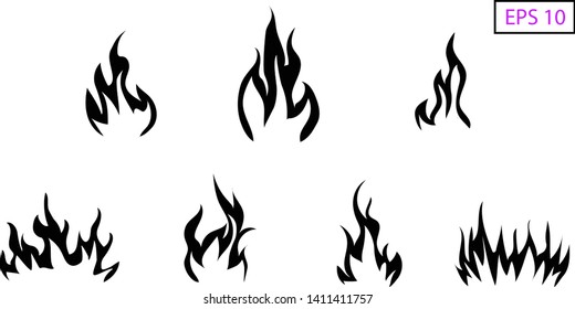 Fire flames set illustration, high resolution