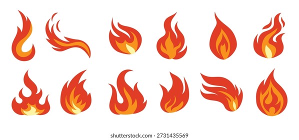 fire flames set isolated on white background vector