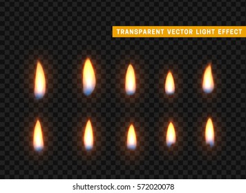 Fire flames set isolated realistic. Background transparent vectors effect 