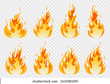 Fire Flames Set and Line Light Effect.  Explosion danger flames energy vector concept