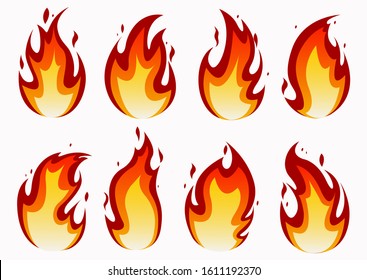 Fire Flames Set and Line Light Effect.  Fires image, hot flaming ignition, flammable blaze heat explosion 