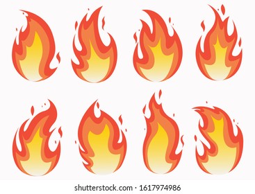 Fire Flames Set and Line Light Effect.  Fires image, hot flaming ignition, flammable blaze heat explosion danger flames energy vector concept