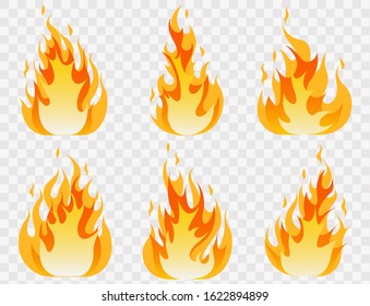 Fire Flames Set and Line Light Effect.  Fires image, hot flaming ignition, flammable blaze heat explosion for Web, Game Design Flat Style. 