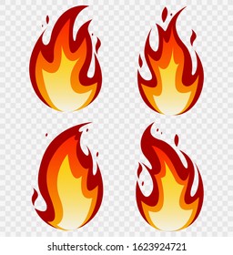 Fire Flames Set and Line Light Effect.  Fires image, hot flaming ignition, for Web, Game Design Flat Style. Vector illustration