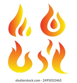 Fire flames, set Logo design inspiration burning inferno igniting icon isolated vector