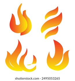 Fire flames, set Logo, inspiration burning inferno igniting icon isolated vector