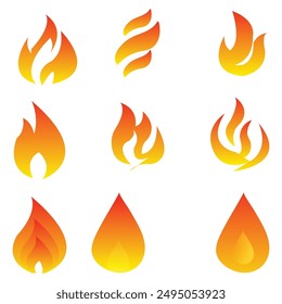 Fire flames, set Logo, inspiration burning inferno vector