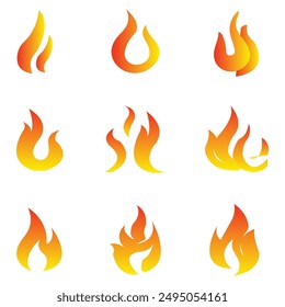 Fire flames, set Logo, inspiration burning inferno igniting vector.