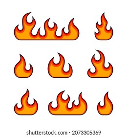 Fire Flames Set on White Background. Vector