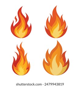 fire flames set on white background