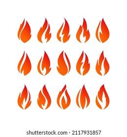 Fire flames, set orange icons, vector illustration