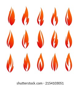 Fire flames, set orange red icons