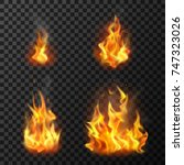 Fire flames set realistic vector illustration 