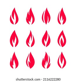 Fire flames, set red icons, vector illustration