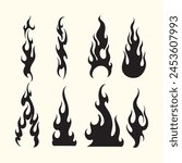 Fire flames, set vector icons