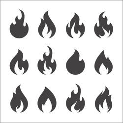 Fire Flames, Set Vector Icons