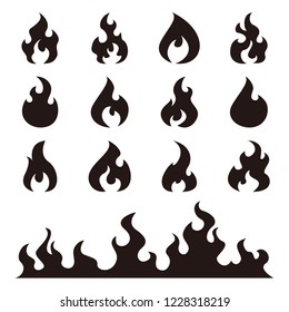 Fire flames, set vector icons