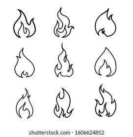 Fire flames set vector icons. Vector symbol fire flame icon on white background