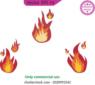 Fire flames, set vector icons. Set of fire flames. Transparent background