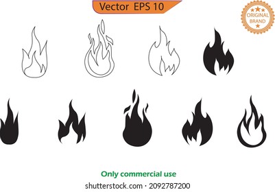 Fire flames, set vector icons, fire icon or logo isolated sign symbol vector illustration - Collection of high quality black style vector icons. Transparent  background