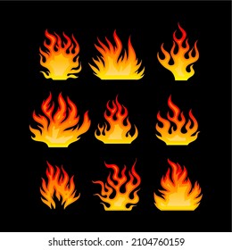 Fire flames, set vector icons. vector isolated fire emoji