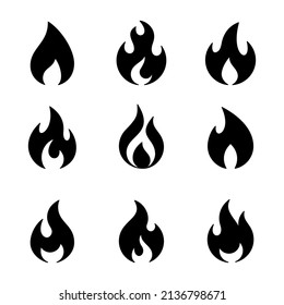 Fire flames, set vector icons