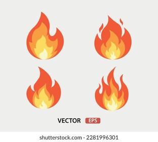 Fire flames, set vector icons