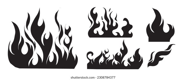 Fire flames, set vector icons
