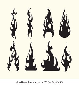 Fire flames, set vector icons