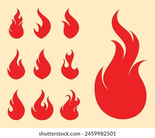 Fire flames, set vector icons Fire and flames outline icon set. Contour bonfire, linear flaming elements. Hand drawn monochrome different fire flame vector illustration. Fire flame vector set isolated