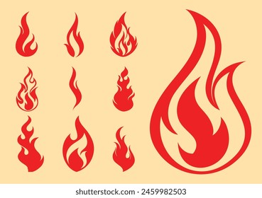 Feuer Flammen, Vektor-Icons setzen Feuer und Flammen Umriss Icon Set. Konturenfeuer, lineare flammende Elemente. Handgezeichnete monochrome unterschiedliche Feuer-Flammen-Vektorillustration.