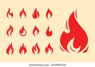 Fire flames, set vector icons Fire and flames outline icon set. Contour bonfire, linear flaming elements. Hand drawn monochrome different fire flame vector illustration. vector fire flame set isolated