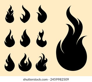 Fire flames, set vector icons Fire and flames outline icon set. Contour bonfire, linear flaming elements. Hand drawn monochrome different fire flame vector illustration. vector fire flame set isolated