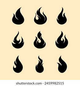 Fire flames, set vector icons Fire and flames outline icon set. Contour bonfire, linear flaming elements. Hand drawn monochrome different fire flame vector illustration. flame set isolated