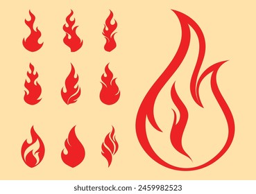 Fire flames, set vector icons Fire and flames outline icon set. Contour bonfire, linear flaming elements. Hand drawn monochrome different fire flame vector illustration. flame set isolated