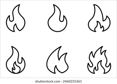 Fire flames, set vector icons illustration on white background