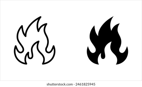 Fire flames, set vector icons illustration on white background