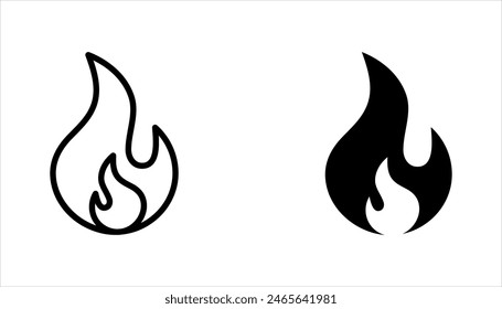 Fire flames, set vector icons illustration on white background