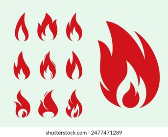 Fire flames, set vector icons Fire and flames outline icon set. Contour bonfire, linear flaming elements. Hand drawn monochrome different fire flame vector illustration. vector fire flame set isolated