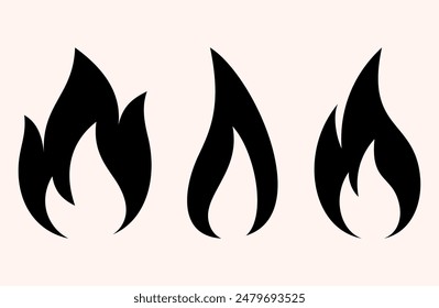 Fire flames, set vector icons Fire and flames outline icon set. Contour bonfire, linear flaming elements. Hand drawn monochrome different fire flame vector illustration. vector fire flame set isolated