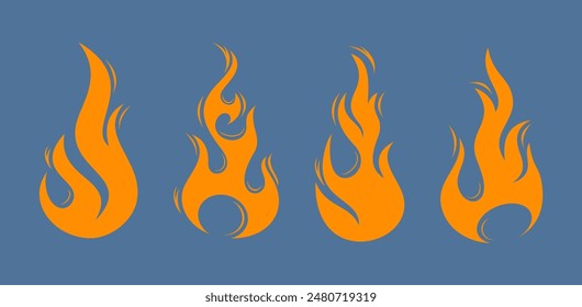 Fire flames, set vector icons Fire and flames badge set. Contour bonfire, linear flaming elements. Hand drawn monochrome different fire flame vector illustration. flame set isolated