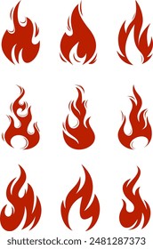 Fire flames, set vector icons Fire and flames outline icon set. Contour bonfire, linear flaming elements. Hand drawn monochrome different fire flame vector illustration. vector fire flame set isolated