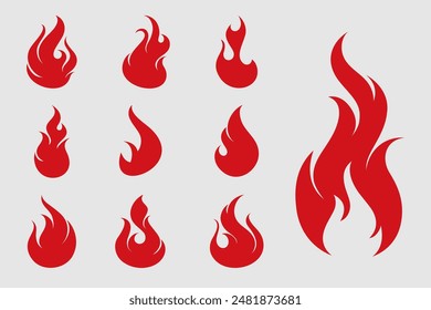 Feuer Flammen, Vektor-Icons setzen Feuer und Flammen Umriss Icon Set. Konturenfeuer, lineare flammende Elemente. Handgezeichnete monochrome unterschiedliche Feuer-Flammen-Vektorillustration.